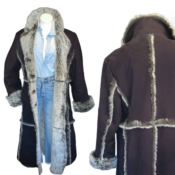 f u r :: Vintage Penny Lane Faux Fur Trimmed Leather Coat Trench - Picture 11 of 14
